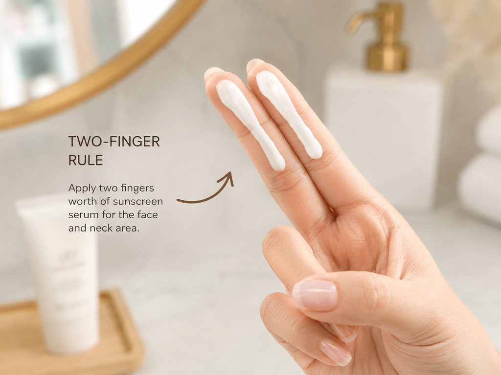 Ternyata Sunscreen Serum Ringan Bisa Lindungi Wajah dan Bikin Glowing 6 Panduan takaran pemakaian sunscreen serum sebanyak dua ruas jari untuk perlindungan wajah optimal.