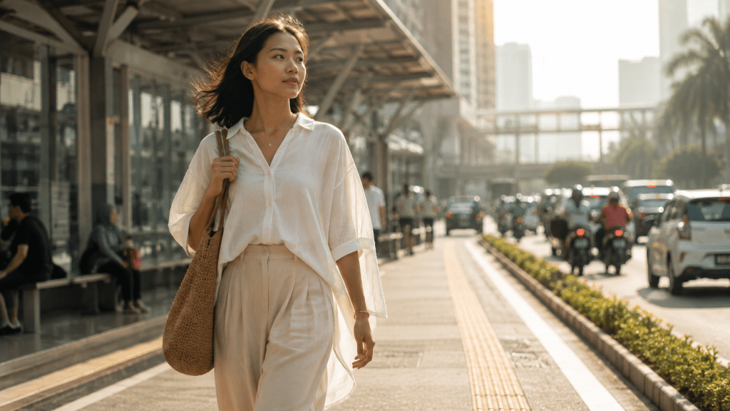 Bukan Baju Tebal, 5 Outfit Ini Justru Jadi Favorit Kemarau 3 Outfit ringan dan breathable untuk aktivitas luar ruangan saat kemarau