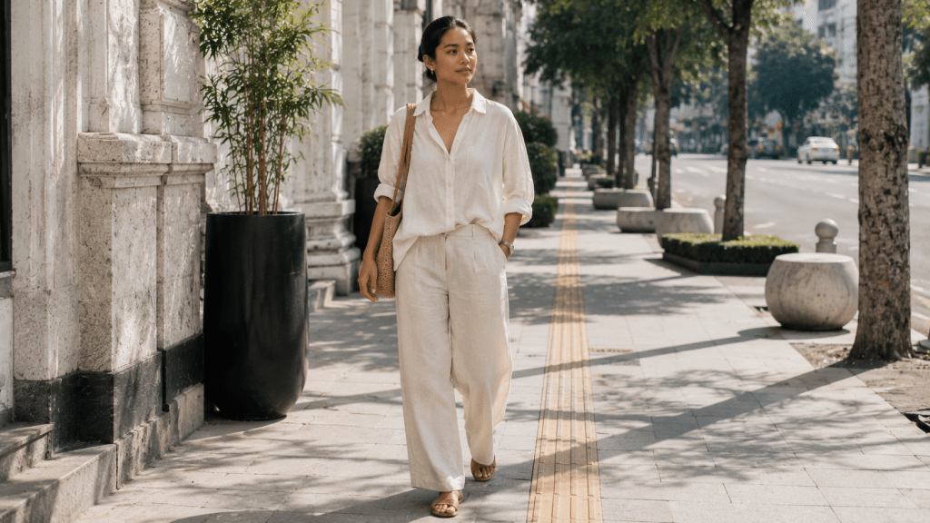 Bukan Baju Tebal, 5 Outfit Ini Justru Jadi Favorit Kemarau 6 Setelan linen oversized sebagai outfit adem untuk kemarau