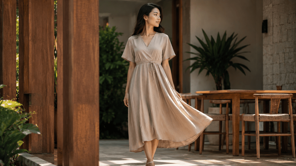 Bukan Baju Tebal, 5 Outfit Ini Justru Jadi Favorit Kemarau 7 Dress rayon viscose flowy untuk acara siang saat kemarau