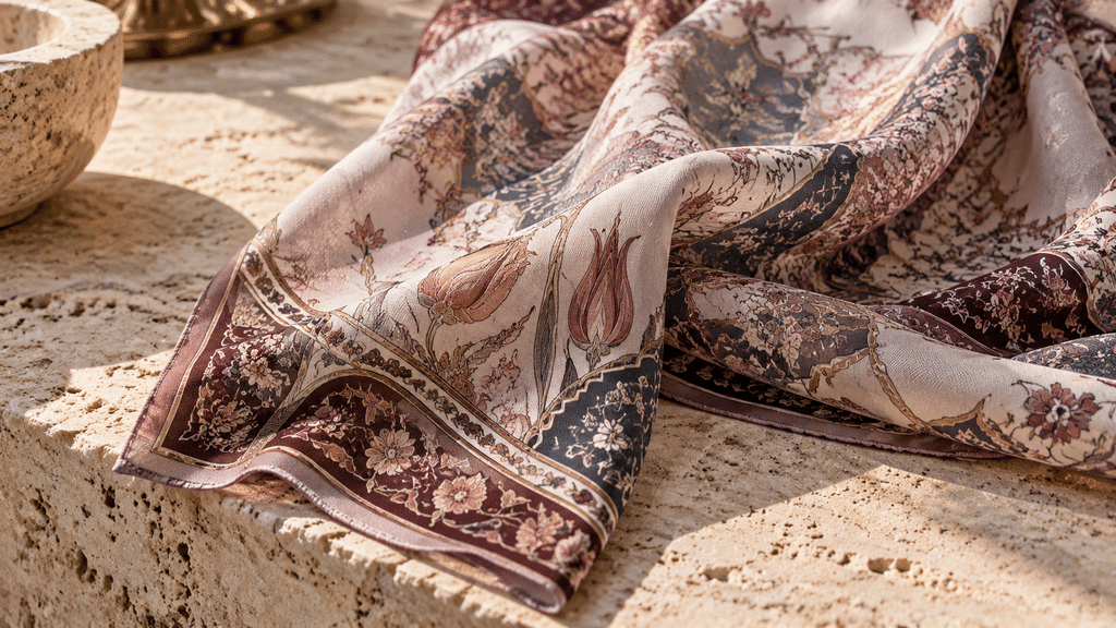 Buttonscarves Luncurkan Istanbul Series, Perkuat Ekspansi ke Turki 2 Detail tekstur kain voal dan motif ornamen floral Ottoman pada koleksi Istanbul Series Buttonscarves.